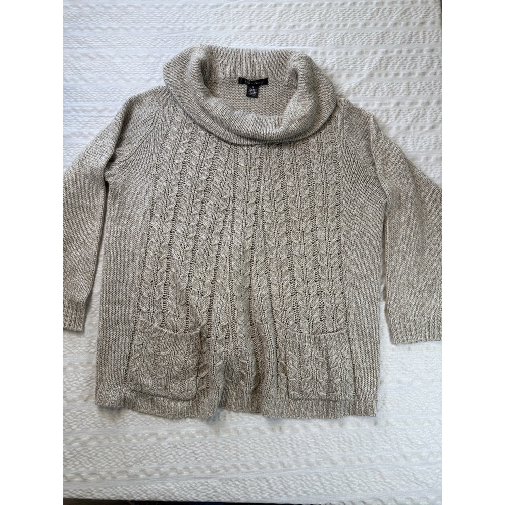 89th‎ & Madison Womens XL Cable Knit Cowl Neck Sweater Beige Chunky Pocket